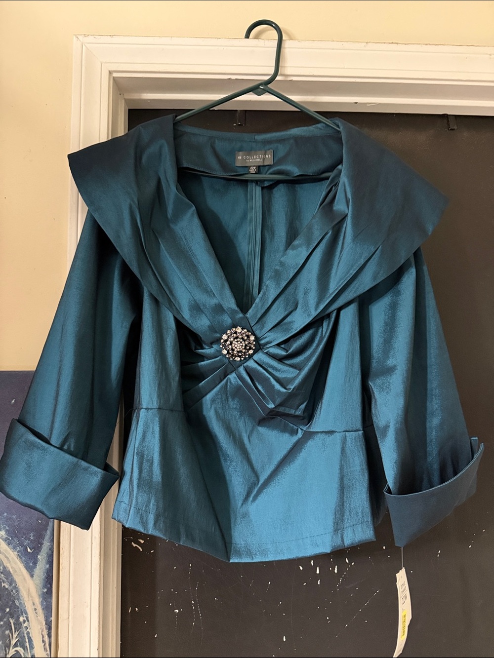 KM Collections Peacock Satin Evening Too with Decorative Brooch